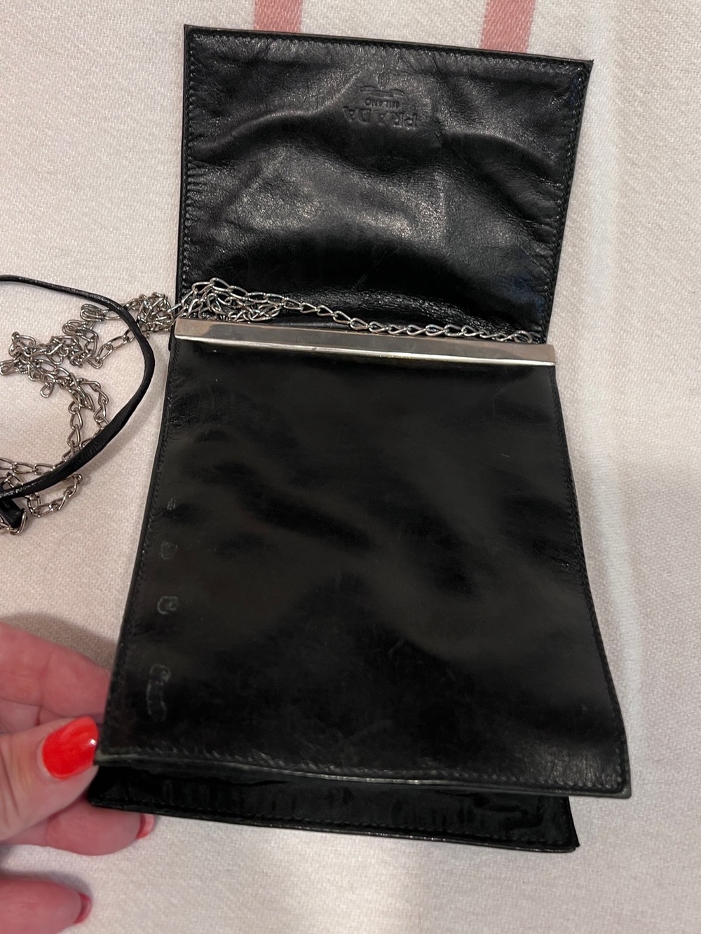 PRADA⭐️RARE VINTAGE Black Leather Chain-Strap Shoulder Bag! - Picture 12 of 14